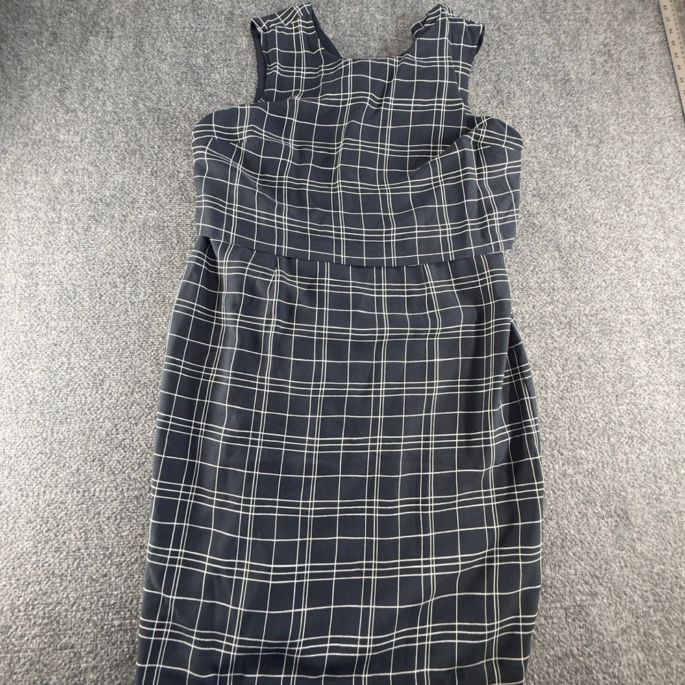 Banana Republic Navy White Grid Print Sheath Dress 16 797772-00-1 Sleeveless